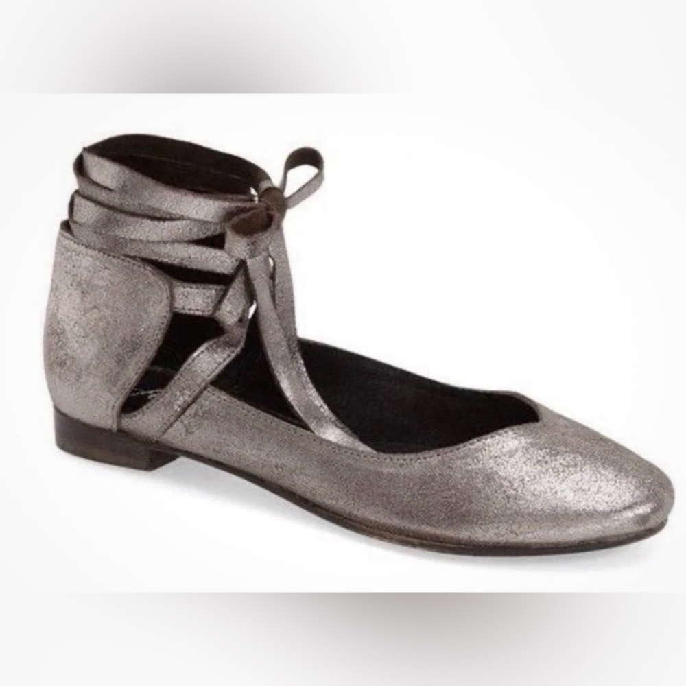 Free People Metallic Silver Lace-Up Ballet Flats